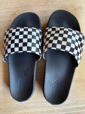 Vans Checkerboard Slide Sandals - Black & White